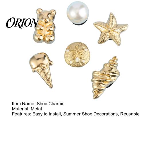 Faux Pearl Shoe Charms 6Pcs/Set Gold-Tone Charms, Summer Ice Cream Shell Starfish Charm for Clogs Women Girls Beach Footwear Decor Accessories