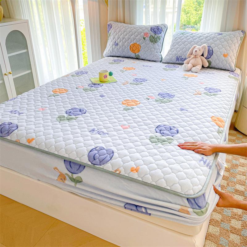Утолщенный хлопковый чехол для кровати, односпальный чехол для кровати, коралловый бархат, молочный бархат, зимний матрас, нескользящий защитный чехол