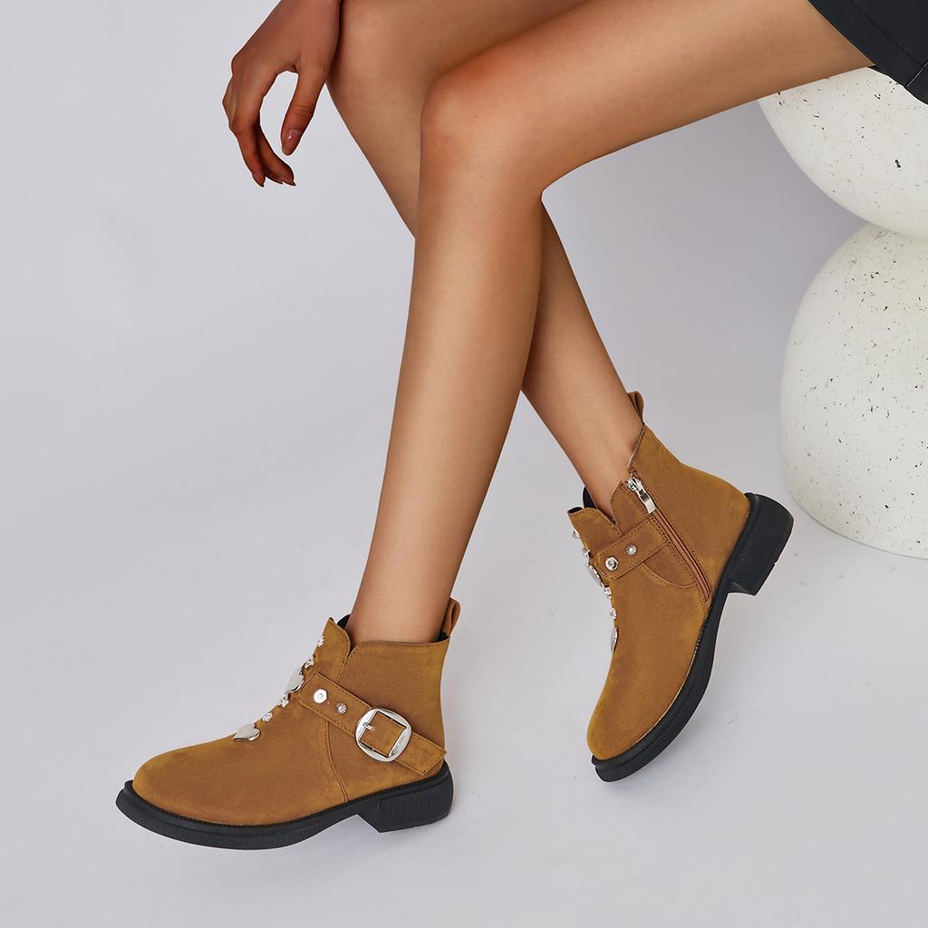 Осенне-зимние женские модные ботинки для улицы Новые однотонные нескользящие женские туфли с металлической отделкой Обувь для женщин Новинка