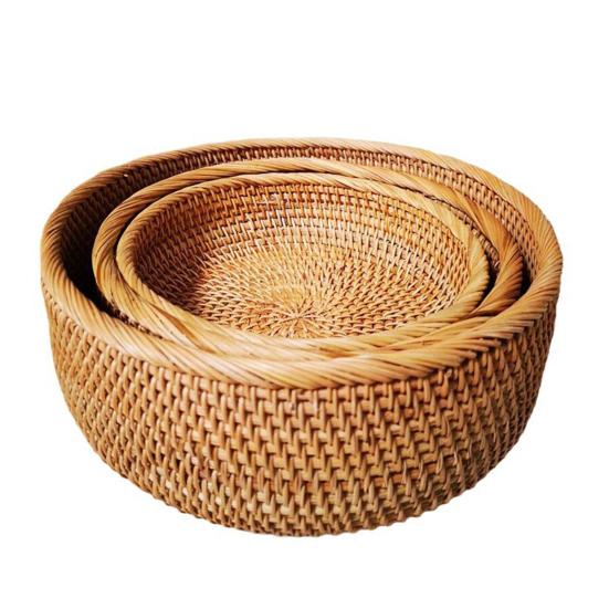 Корзина для хранения из ротанга, круглая сервировочная корзина, органайзер для гостиной, ручная работа, фруктовая чаша