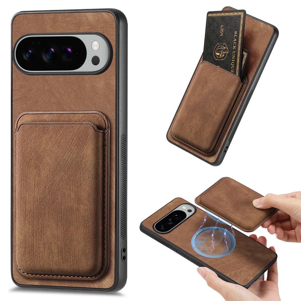 For Google Pixel 10 Pro XL Case Compatible with MagSafe Leather Back Cover with Detachable Card Holder