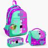 Набор из трех предметов: школьная сумка Coral High Kids, розовая, водно-зеленая, с кошачьим рисунком SET0123490