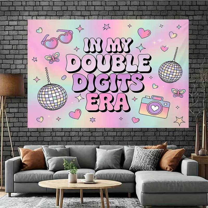 2D Flat Printing Pastel Holographic Backdrop for Retro Groovy 10th Birthday Photoshoot