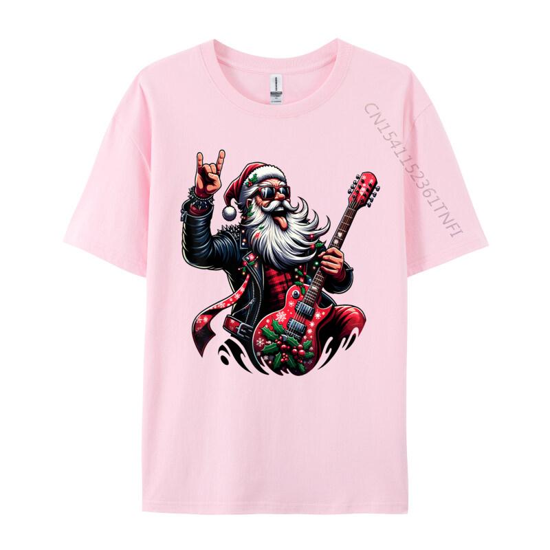 Rock Roll Christmas Santa Claus Guitar Player T-Shirts Autumn Soft Mens Tee Shirts Pure Cotton T Shirts
