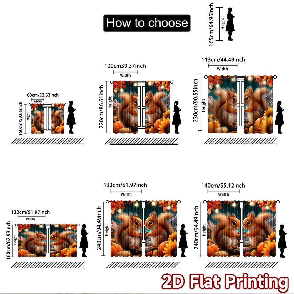 2D flat printing 2pcs Party Curtains Cute Squirrels Autumn Scene Digital Printed Polyester Drapes Party Decorations for Home