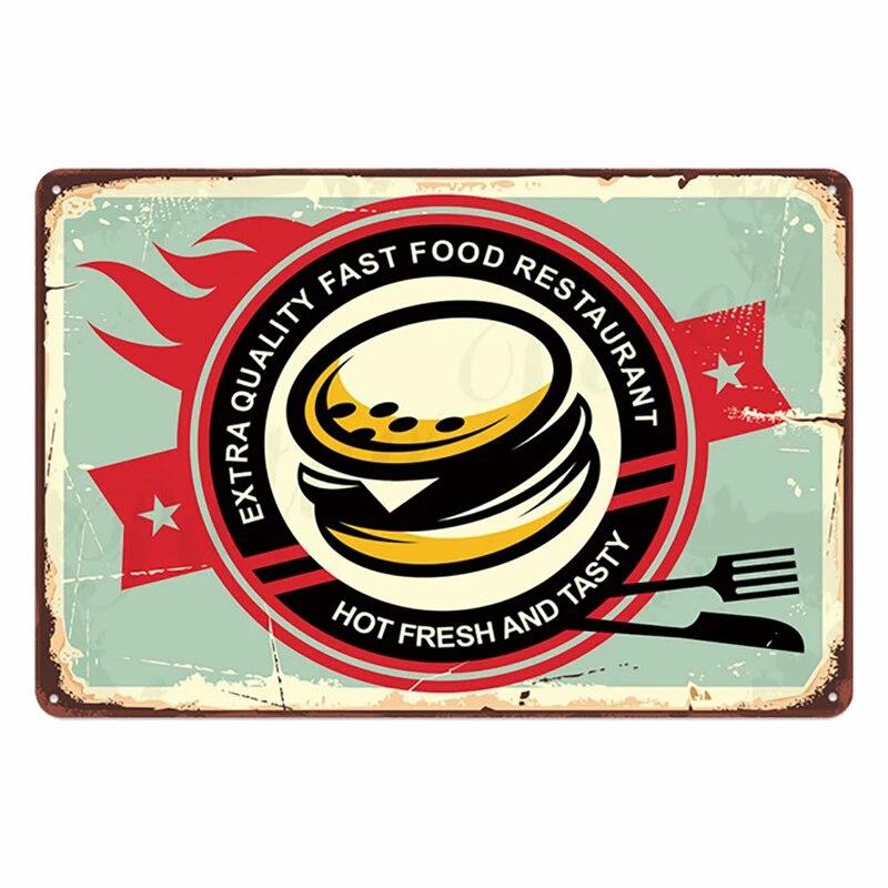 Hamburger Metal Tin Sign Plaque Vintage Burgers and Fries Metal Plate Poster Kitchen Restaurant Shop Wall Decor