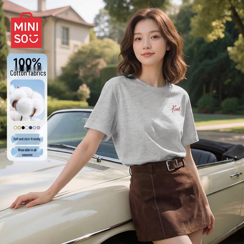 MINISO Женская свободная хлопковая футболка с коротким рукавом