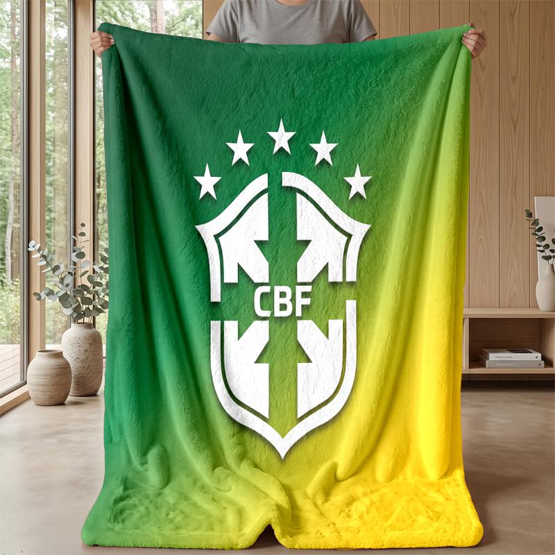 Brazil Football Printed Flannel Blanket Skin Friendly Warm Decorative Throw for Indoor Couch Bed Daily Use