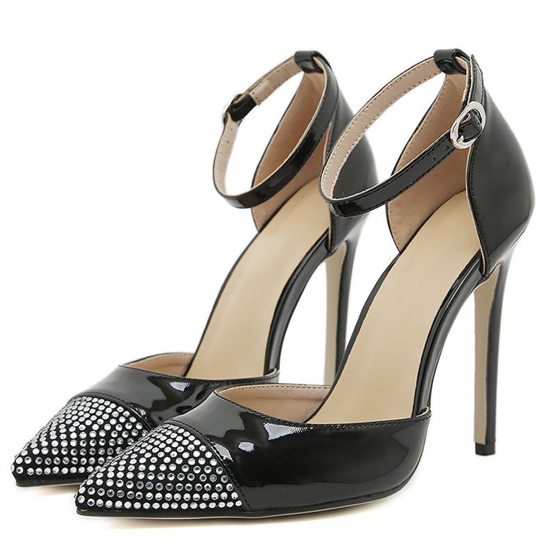 Eilyken Весенняя мода CRYSTAL Тонкие каблуки с пряжкой на ремне Женские туфли-лодочки с острым носком Босоножки на каблуке Вечерние мюли Женская обувь