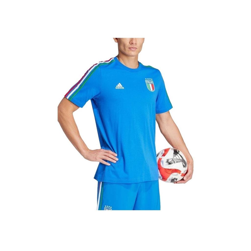 Adidas Logo Print Three-Stripes Crew Neck Short Sleeve T-Shirt Men Tops Blue IU2108