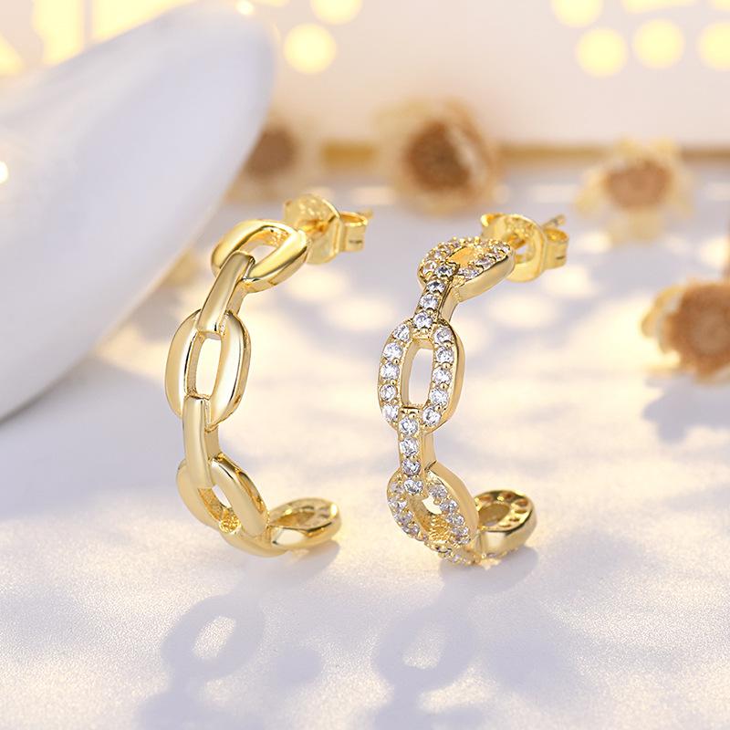 BELLA BOX S925 Sterling Silver Needle, Pig Nose, Chain Ear Studs, Rose Gold Ear Rings, Ins Style, Trendy And Light Luxury Girl