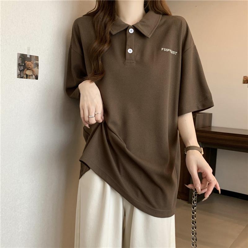 Fashion Letter Tshirts Summer Women Print Graphic Tshirt Femme Harajuku Casual Loose Polo Collar Waffler Clothes T Shirt Female Streetwear