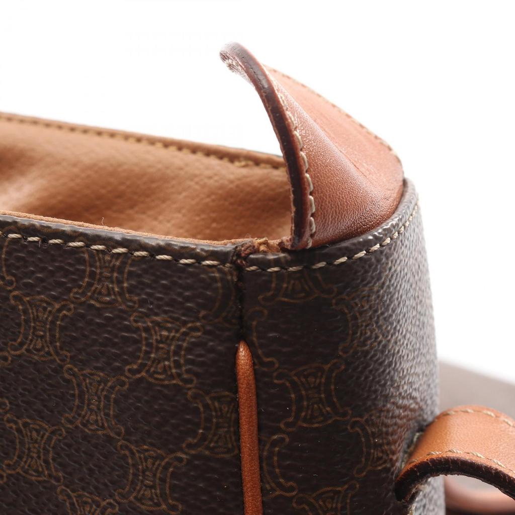 Used CELINE Macadam Shoulder Bag PVC coated canvas leather Brown Used Women
