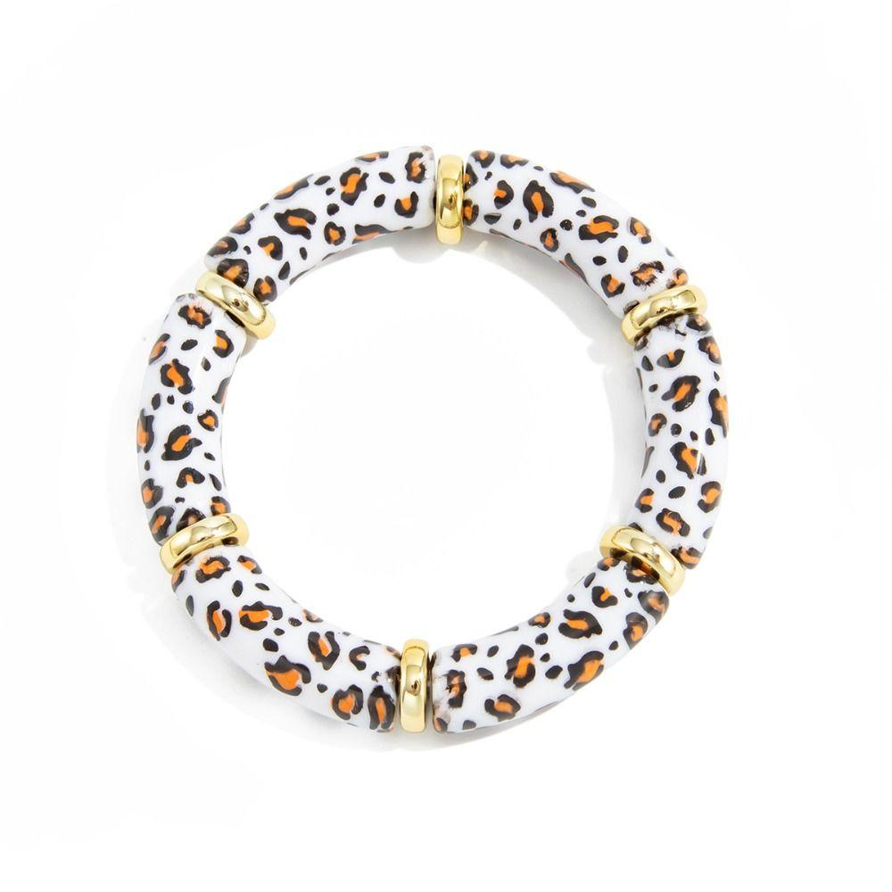 Acrylic Boho Bracelets Leopard Print Curved Tube Bangle Fashion Acrylic Bracelets  Lady Gifts