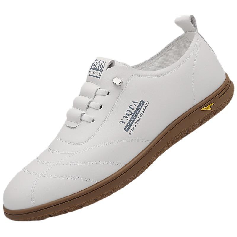 Новые мужские дышащие белые туфли с мягкой подошвой, без шнуровки, обувь для ленивого вождения, модная повседневная кожаная обувь