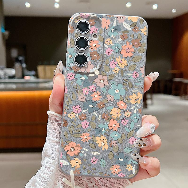 Цветы Кожа Текстура Чехол из ТПУ для Samsung Galaxy A56 A26 A16 A15 A55 A54 A35 5G S25 Edge S24 S23 S22 Ultra S21 FE Чехол для телефона