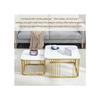 Table basse carrée - MUVOE - Lot de 2 - Marbre brillant - Pieds dorés - 70x70 cm et 50x50 cm