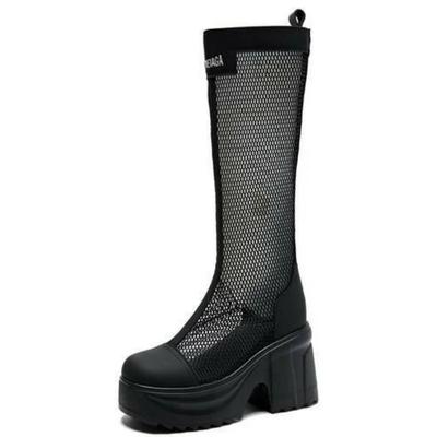 Модные 10 см натуральная кожа модные высокие сапоги до колена дышащая платформа клин полые дышащие сандалии на молнии скрытый каблук обувь