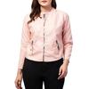 Womens Real Lambskin Baby Pink Leather Jacket With Zipper & Pocket | Shoulder Strap | Snap On Sleeves |