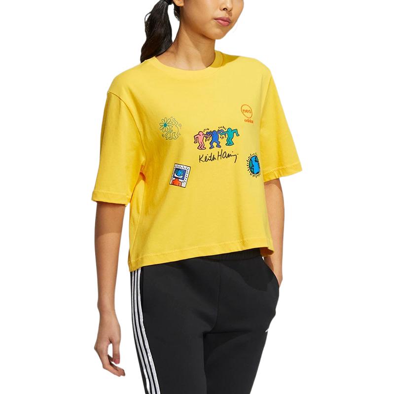 adidas Женские футболки Neo X Keith Haring Желтые с круглым вырезом Средние HD7253