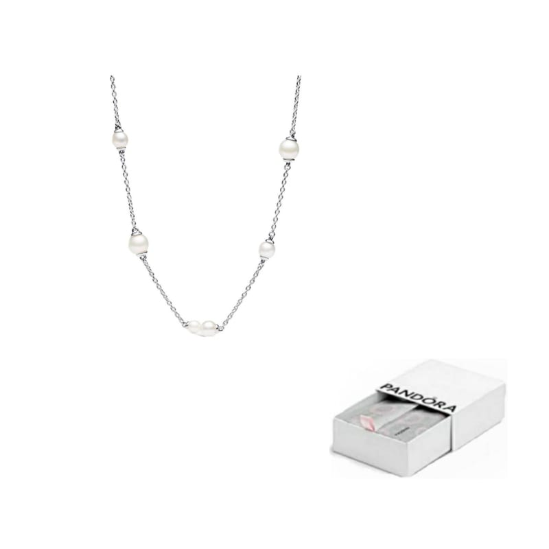 Pandora Synthetic Cubic Zirconia 925 Sterling Silver Pearl Necklaces Women's Silver 393175C01