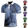 Men's Three Button Printed Lapel Short Sleeve Shirt Top