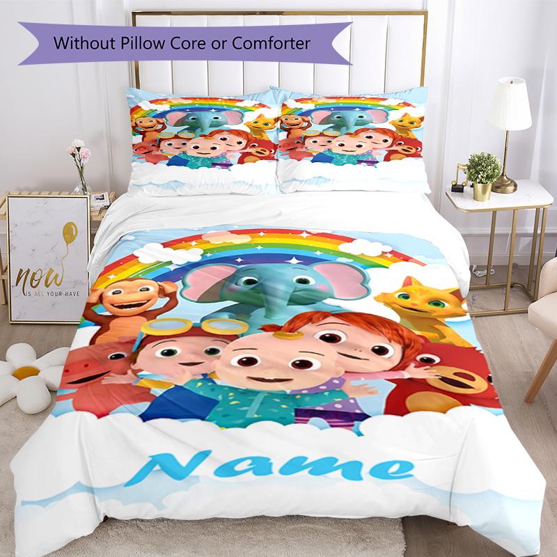 3pcs Custom Name CoComelon Bedding Set Duvet Cover Closure Includes 1 Duvet Cover & 2 Pillowcases, Soft and Comfortable for All Seasons.