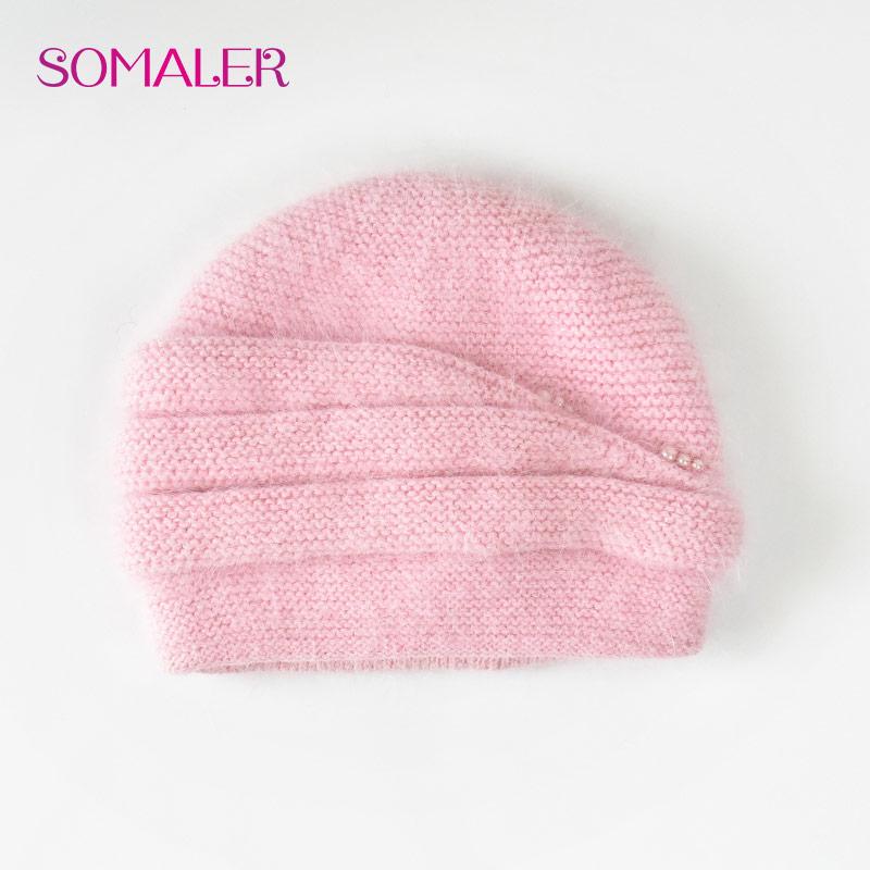 SOMALER Зимняя вязаная шапка из ангорской шерсти для пожилых женщин. Женские элегантные вязаные шапки. Толстые теплые шапки из кашемировой шерсти с искусственным жемчугом.