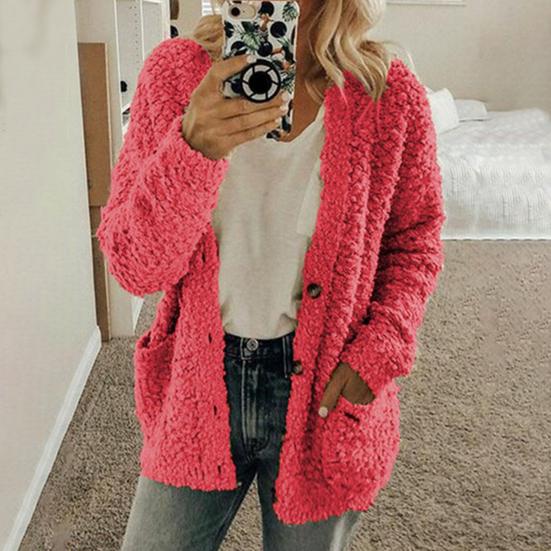 Зимняя женская куртка с двойными карманами, плотный флисовый однобортный кардиган с длинными рукавами, теплое ветрозащитное, сохраняющее тепло уличное пальто