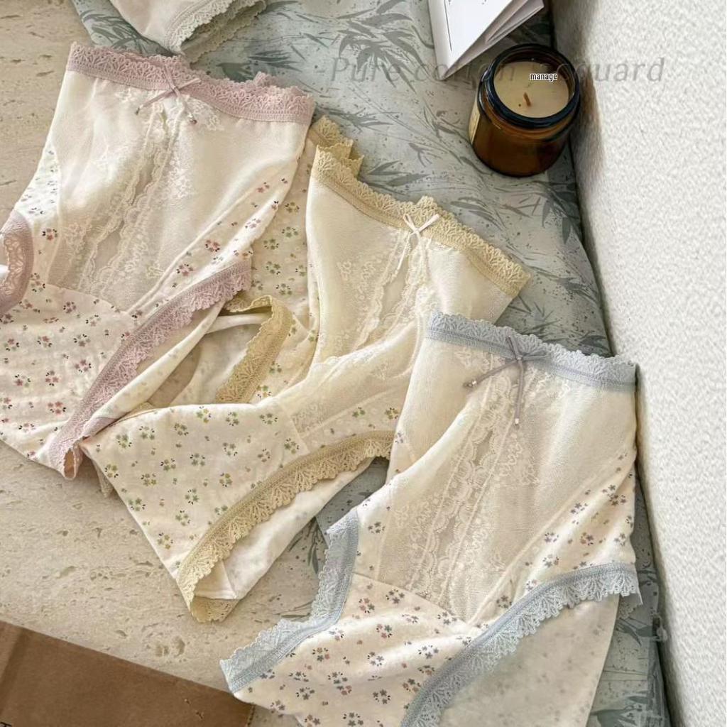 Женские трусики-треугольники Tianhua в горошек и с мелким цветочным кружевным кантом, в подарочной коробке