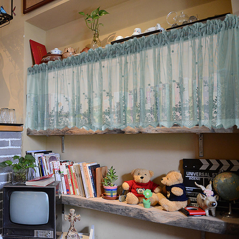 Farmhouse Rustic Style Kitchen Short Sheer Curtains Creative Lace Blackout Window Valance for Bedroom Bathroom Toppers