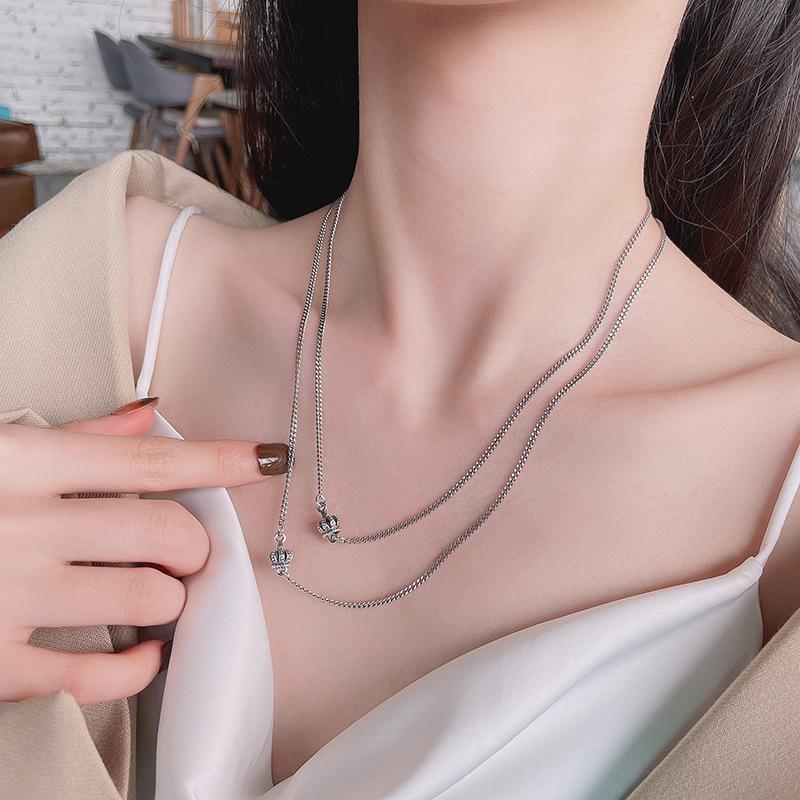 S925 Sterling Silver Minimalist Retro Stitching Crown Diy Necklace Trend Street Shot European and American Design Sense Necklace