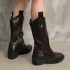 Остроносые женские высокие сапоги дизайнерские массивные кожаные туфли зима 2025 тренд готические туфли-лодочки модные туфли до середины голени челси женские ботинки