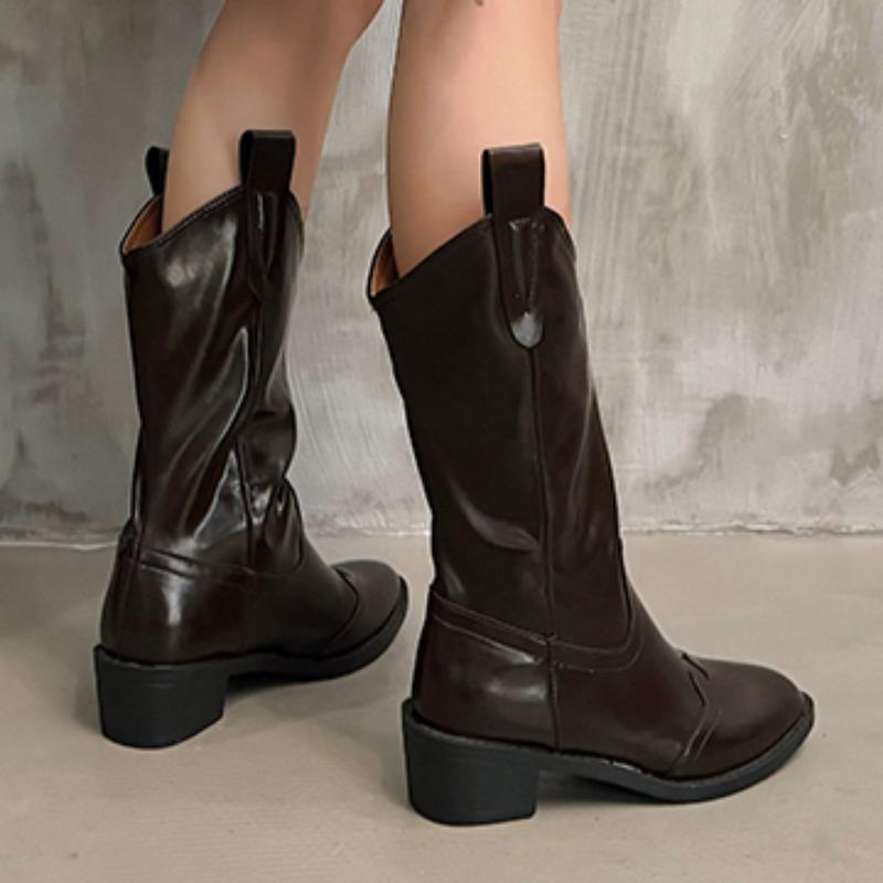 Остроносые женские высокие сапоги дизайнерские массивные кожаные туфли зима 2025 тренд готические туфли-лодочки модные туфли до середины голени челси женские ботинки