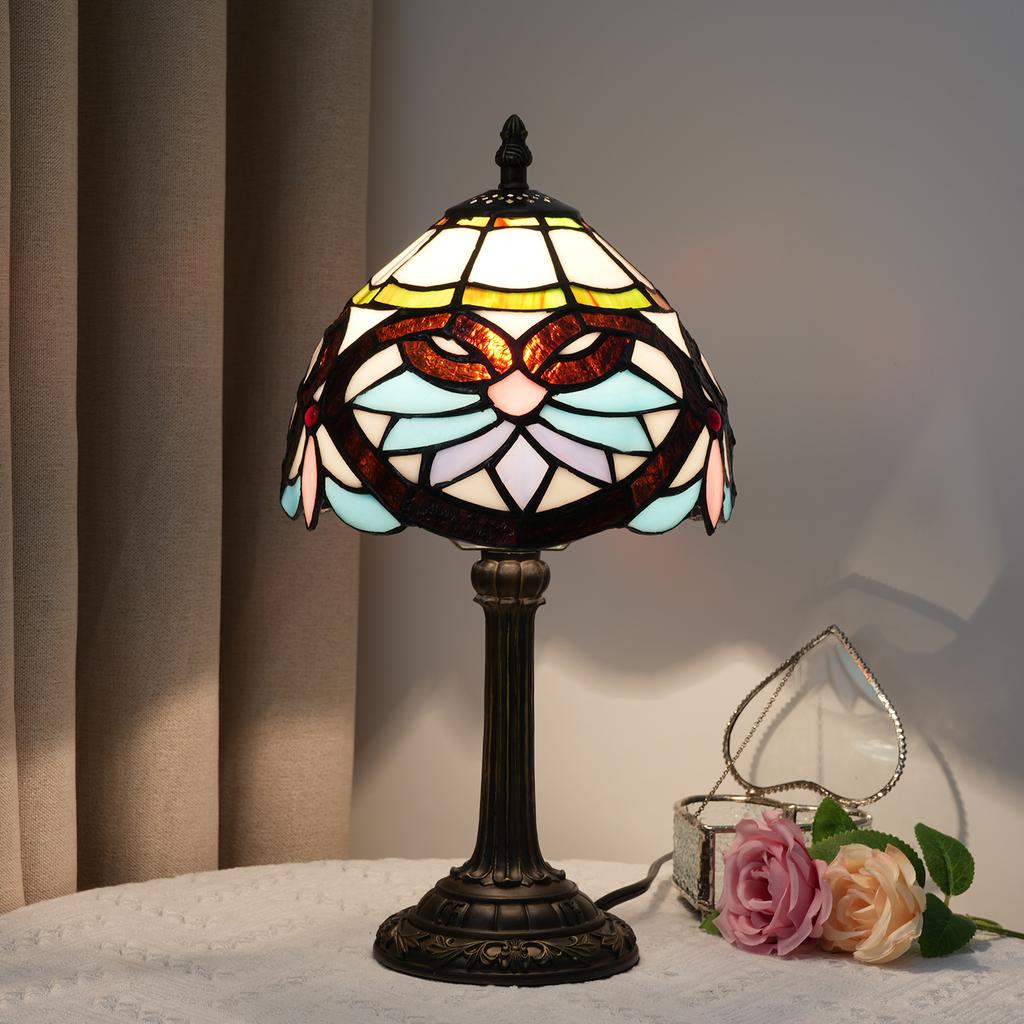 8-дюймовая настольная лампа в стиле барокко, витражный абажур, винтажная настольная лампа, маленькая прикроватная лампа, для спальни, гостиной, офиса, для чтения
