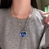 Lady Necklace Exquisite Big Rhinstone Shiny Ocean Heart Long-lasting Lady Party Pendant Neck Jewelry