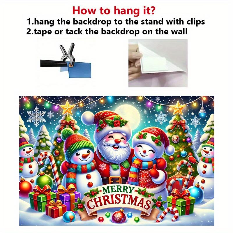 1 festive Christmas background banner - polyester, featuring Santa Claus, snowmen and festive decorations, Christmas decorations