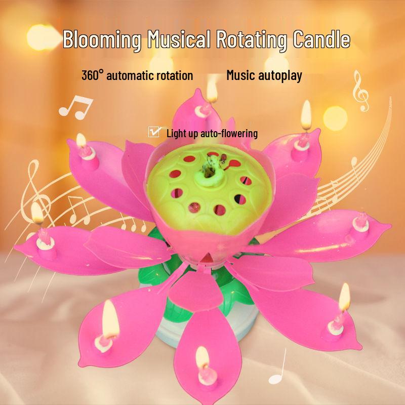 Креативная вращающаяся свеча-лотос с музыкой для торта на день рождения
