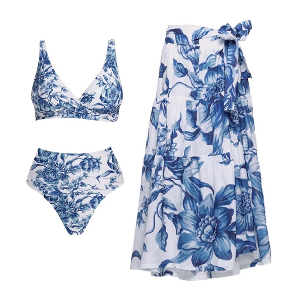 1011 European and American bikini new blue flower vacation split swimsuit set female explosion 19111 No