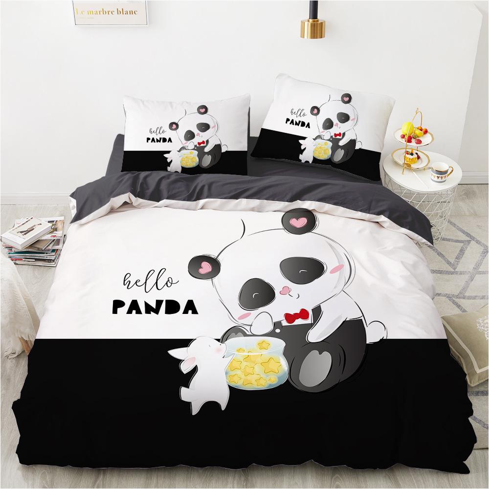 3D Cartoon Panda Bedding Set, Children's White Soft Down Duvet Cover AU140 * 210, Full Size Bed Cover, Single/double Bed with Zipper Quilt Cover