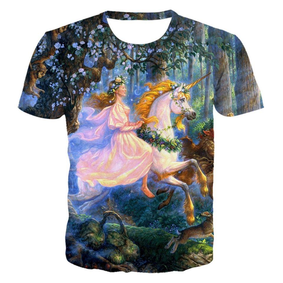 Summer New Unicorn Pegasus Animal Pattern 3D Digital Printing Round Neck Short Sleeve Personalized Trendy Men's T-shirt