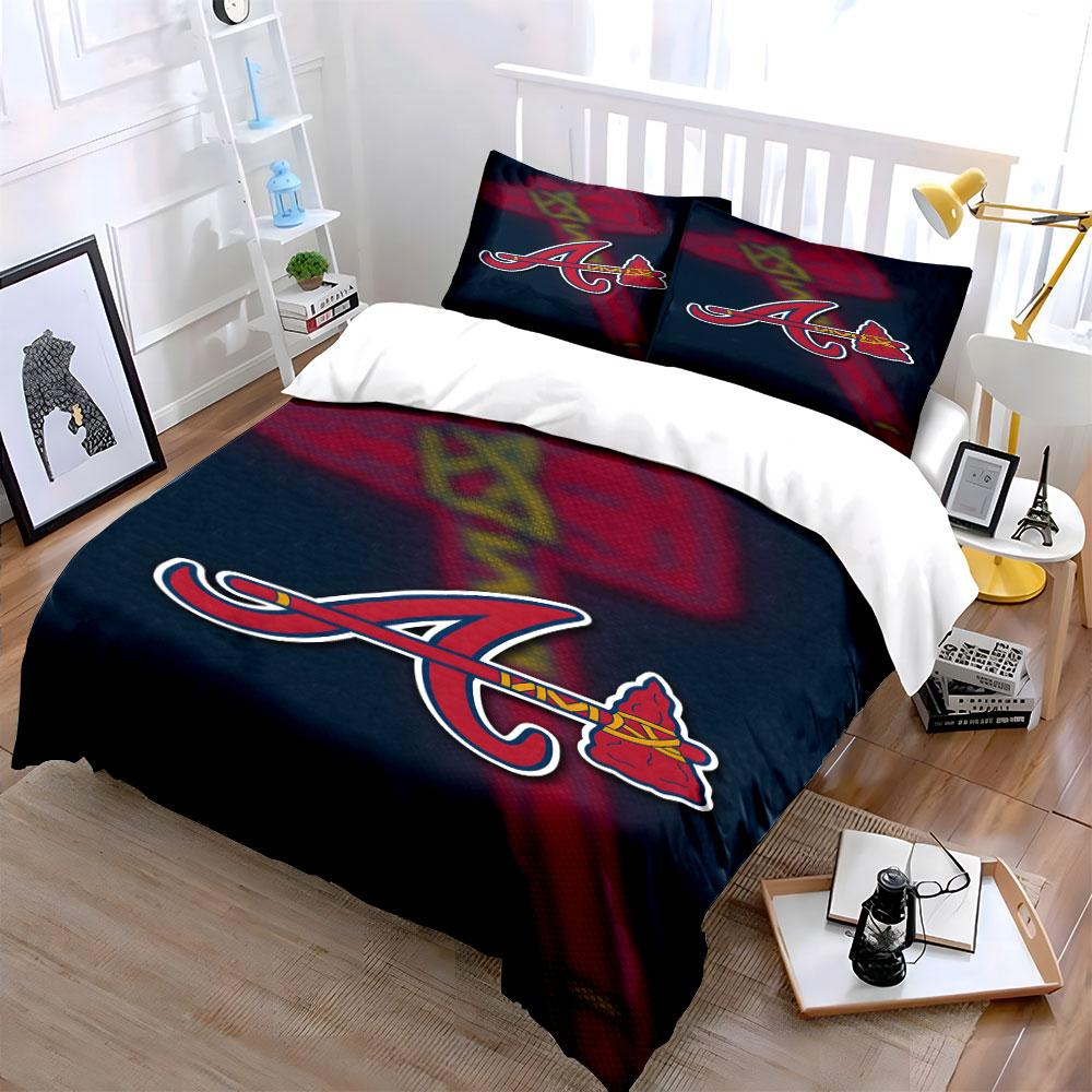 Red "A" with Tomahawk on Dark Blue Background Print Bedding Set Duvet Cover Pillowcases (1* Duvet Cover 2* Pillowcases Do Not Include Comforter)