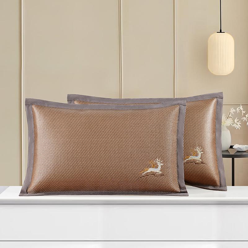 Summer Cool Rattan Pillow Mat & Pillowcase Set - Ice Silk Bamboo, Pair for Adults