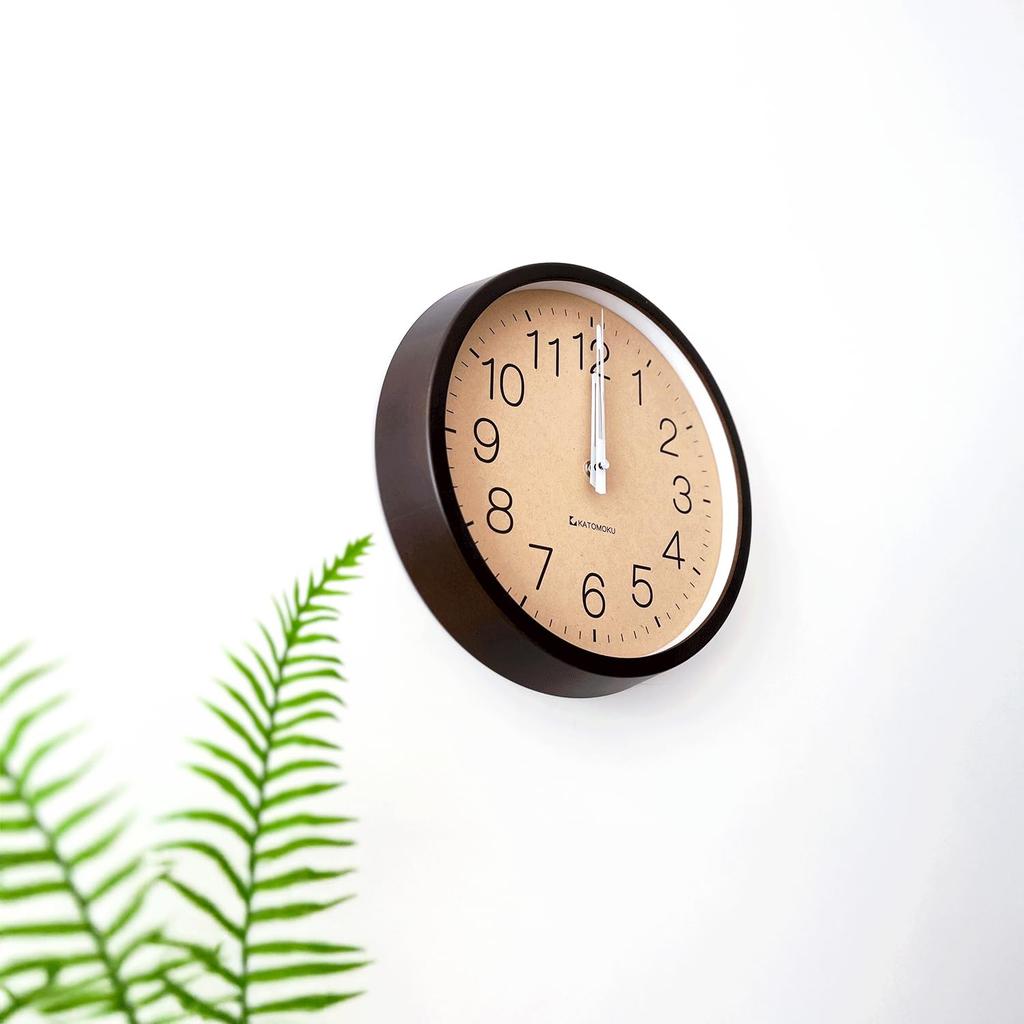 KATOMOKU muku clock 2, brown, km-45BRRC, wall clock with continuous second hand, 30.6cm diameter (radio-controlled clock)