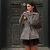 Womens Short Trench Coat Houndstooth Oversized Collar Drawstring Waist Slim Fit Fall Outerwear