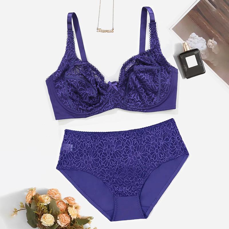 Комплект женского бюстгальтера больших размеров Сексуальное кружевное нижнее белье с эффектом пуш-ап Прозрачные трусики