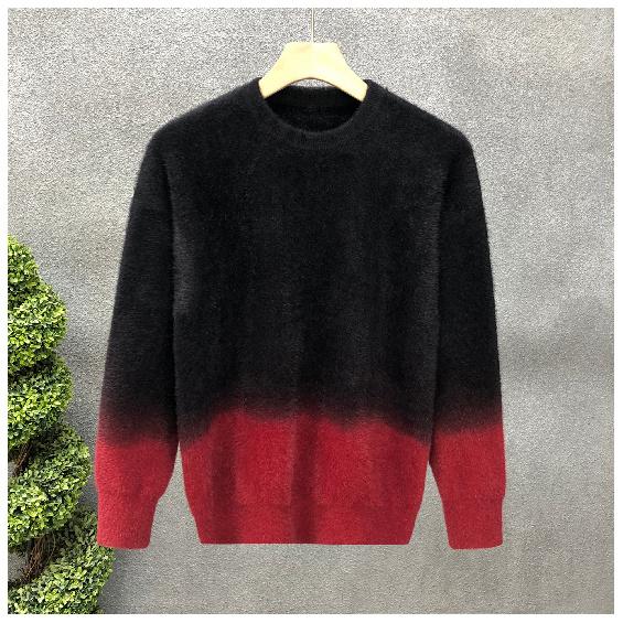 Осенне-зимний свитер с градиентными цветами, мужская модная утолщенная рубашка с круглым вырезом, легкий свитер для зрелого возраста и дикого стиля