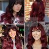MISSQUEEN Длинный парик винно-красного цвета с челкой, синтетические длинные волнистые бордовые парики для женщин, натуральные волнистые вьющиеся красные парики для ежедневного использования 24 дюйма
