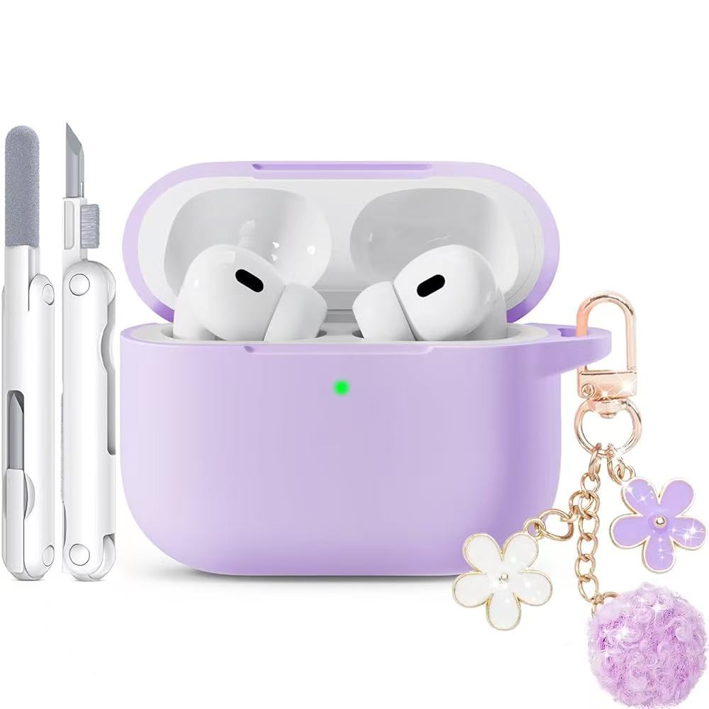 Silicone case for AirPods 1/2, comes with a shiny keychain and cleaning kit