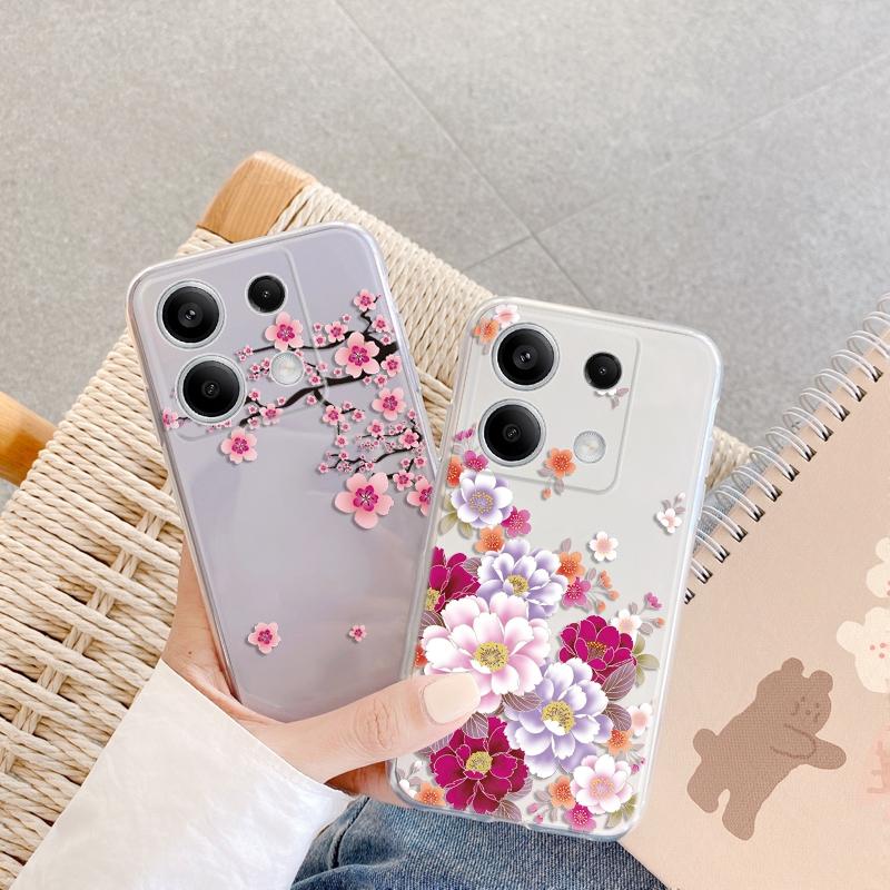 Мягкий прозрачный силиконовый чехол Flower для Xiaomi Redmi Note 13 14T 15 Samsung A55 A35 S24 FE iPhone 15 Huawei Honor 200 Camera Защитный противоударный чехол
